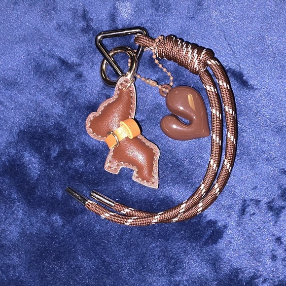 Brown Vegan Leather French Bulldog Heart Bag Purse Backpack Charm - Picture 2 of 4